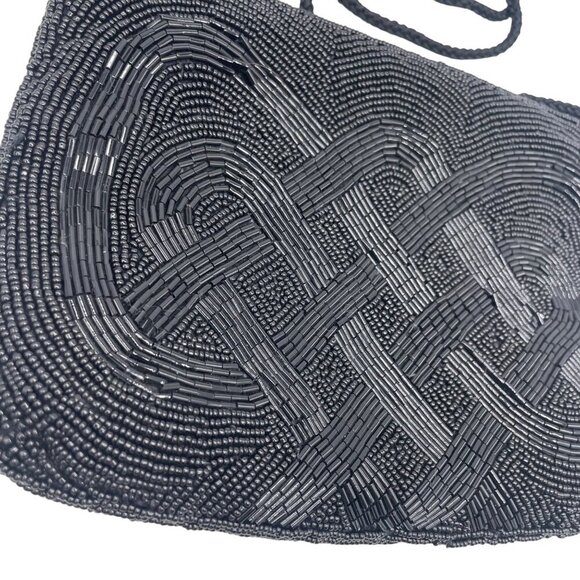 Vintage Jem? Black Beaded Evening Bag With Shoulder Strap - Picture 3 of 5